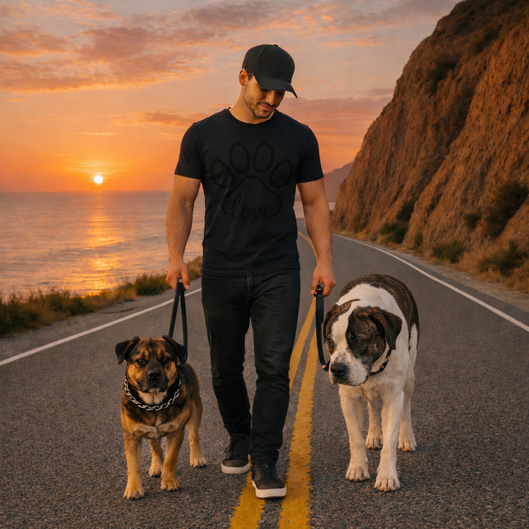 “Dog Lovers Collection image showing a smiling couple with adorable Labrador puppies, symbolizing love and family. Text reads ‘Dog Lover Apparel – Because They Are Family by Johny.’ Perfect banner for dog lover apparel.”