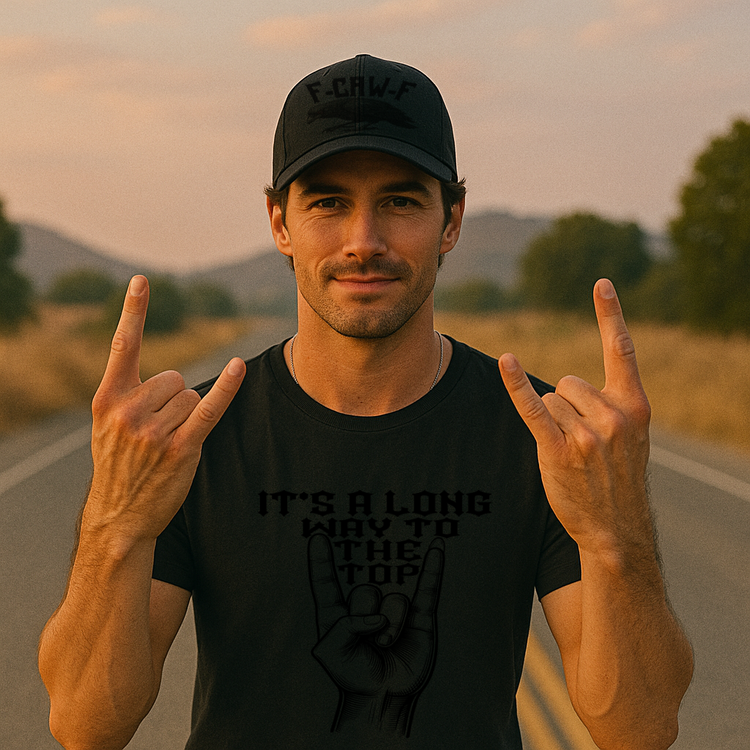 “Rock ’n’ Roll Collection image featuring black and white graphic tees with bold music designs and concert crowd background. Text reads ‘Rock ’n’ Roll Apparel – For the Metalhead You Forgot Still Lives Inside You: Johny-T.”