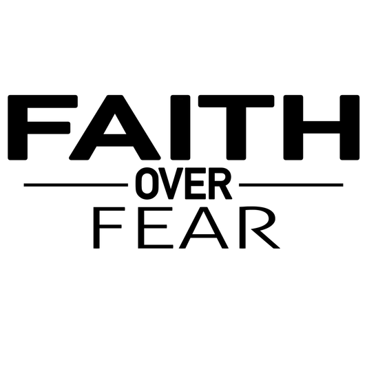 JohnT Faith Over Fear white v neck t shirt with bold minimalist Christian typography front view