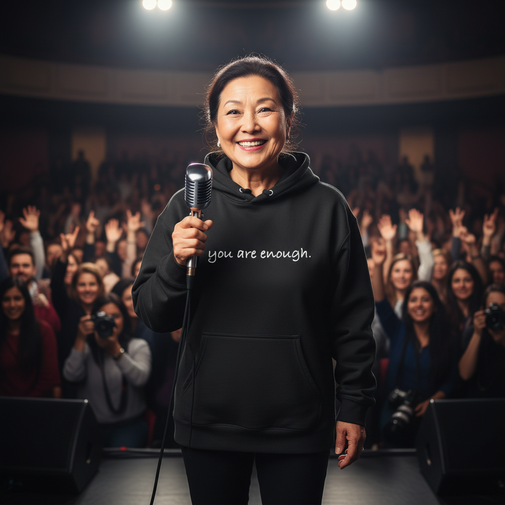 Black hoodie featuring the motivational phrase “you are enough.” in a clean minimalist font. A cozy, empowering sweatshirt that promotes self-love, positivity, and confidence.